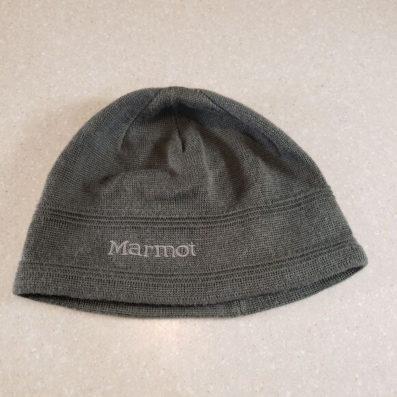 Marmot Kids One Size Knit Beanie Toque Grey Fleece Lined Ski Snowboard Winter - Picture 1 of 5
